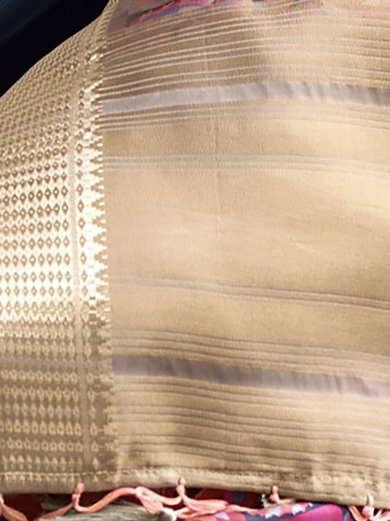 pink pink & gold-toned ethnic motifs printed organza sungudi saree