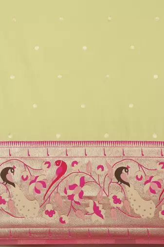 green green & pink woven design silk blend paithani saree