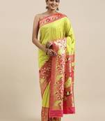 green green & red woven design silk blend paithani saree