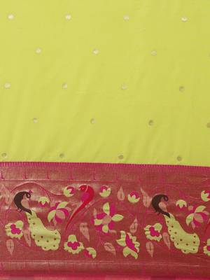 green green & red woven design silk blend paithani saree 3