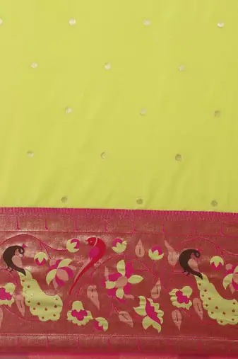green green & red woven design silk blend paithani saree
