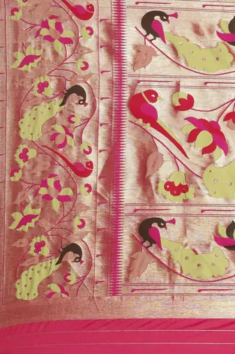 green green & red woven design silk blend paithani saree