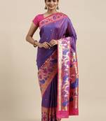purple purple floral zari silk blend paithani saree