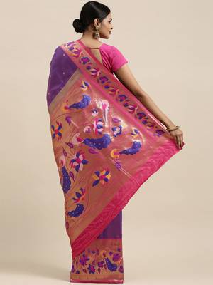purple purple floral zari silk blend paithani saree 2
