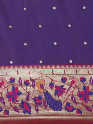 purple purple floral zari silk blend paithani saree 3