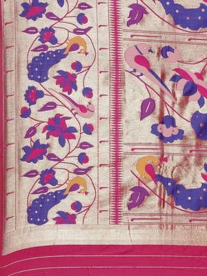 purple purple floral zari silk blend paithani saree 4