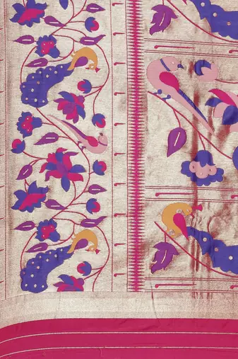 purple purple floral zari silk blend paithani saree