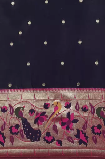 blue blue & pink woven design silk blend paithani saree