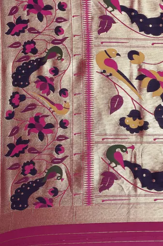blue blue & pink woven design silk blend paithani saree
