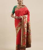 pink pink floral zari silk blend paithani saree