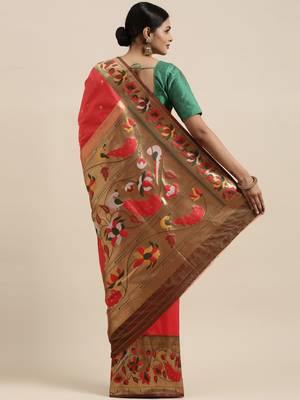 pink pink floral zari silk blend paithani saree 2