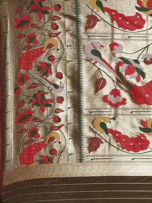 pink pink floral zari silk blend paithani saree 4