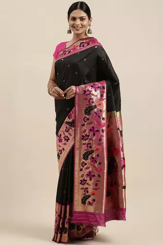 black black woven design silk blend paithani saree