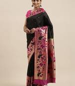 black black woven design silk blend paithani saree
