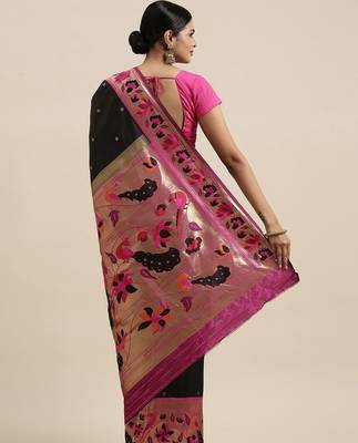 black black woven design silk blend paithani saree 2