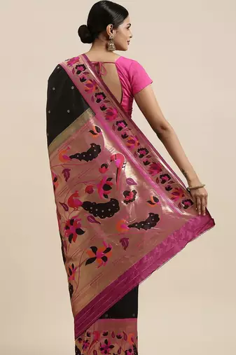black black woven design silk blend paithani saree