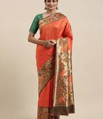 orange orange floral zari silk blend paithani saree