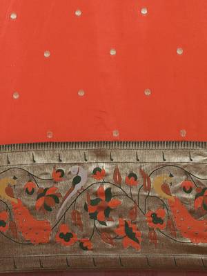 orange orange floral zari silk blend paithani saree 3