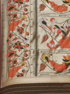 orange orange floral zari silk blend paithani saree 4
