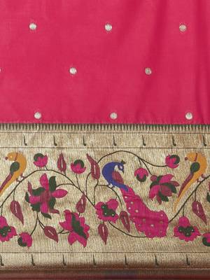 pink pink & green woven design silk blend paithani saree 3