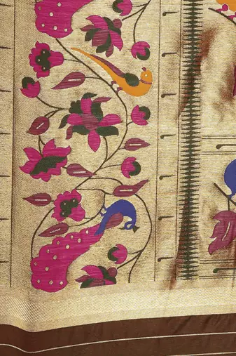 pink pink & green woven design silk blend paithani saree