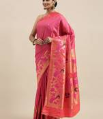 pink pink woven design silk blend paithani saree