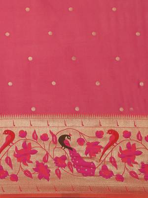 pink pink woven design silk blend paithani saree 3