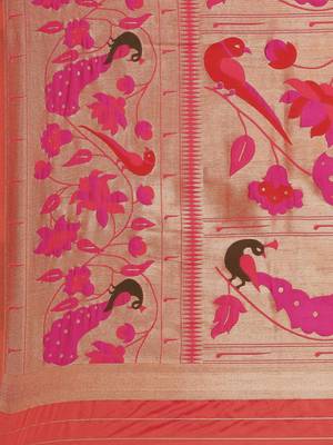 pink pink woven design silk blend paithani saree 4