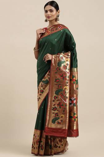 green green woven design silk blend paithani saree