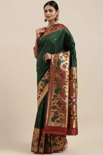 green green woven design silk blend paithani saree