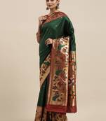 green green woven design silk blend paithani saree