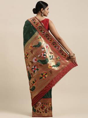 green green woven design silk blend paithani saree 2