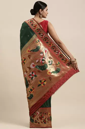 green green woven design silk blend paithani saree