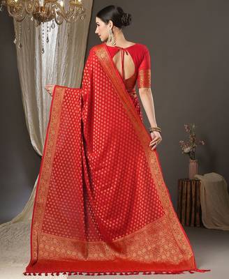 red ethnic motifs zari woven kanjeevaram saree 3