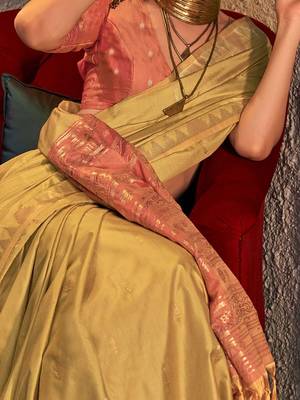 gold ethnic motifs woven design zari banarasi celebrity saree 4