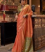 orange ethnic motifs zari  banarasi saree