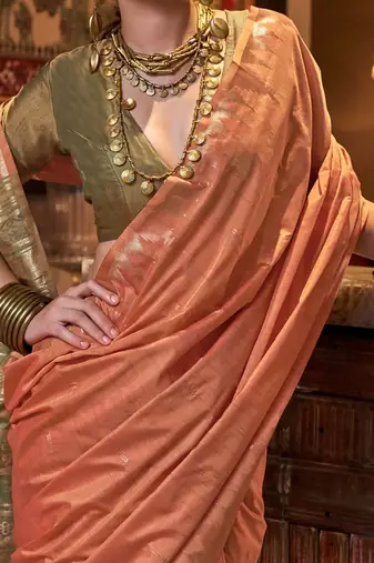 orange ethnic motifs zari  banarasi saree