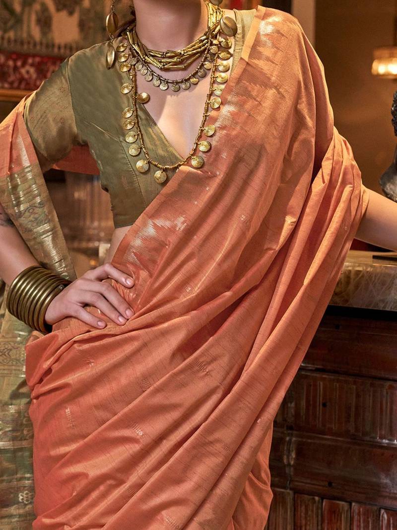 orange ethnic motifs zari  banarasi saree