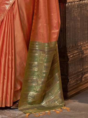orange ethnic motifs zari  banarasi saree 5