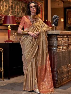 beige woven design zari banarasi saree 1