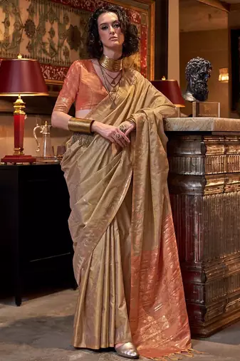 beige woven design zari banarasi saree