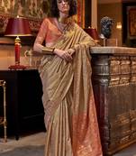 beige woven design zari banarasi saree