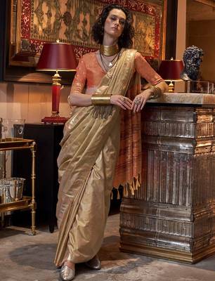 beige woven design zari banarasi saree 2