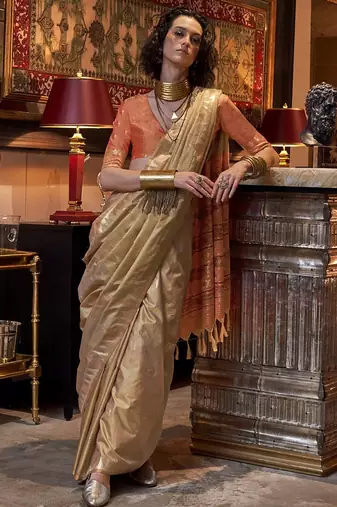beige woven design zari banarasi saree