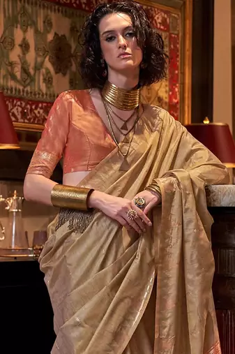 beige woven design zari banarasi saree