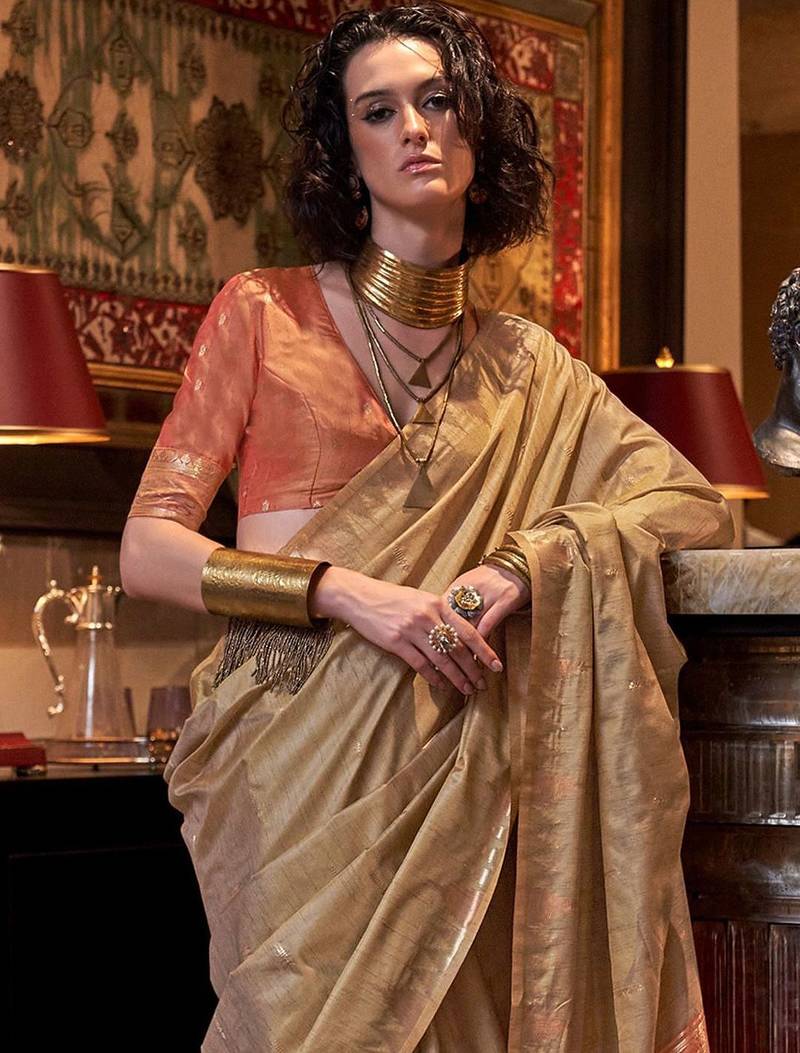 beige woven design zari banarasi saree
