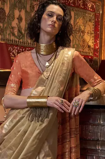 beige woven design zari banarasi saree