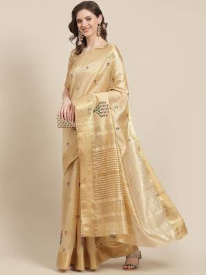 cream cream ethnic motifs zari silk cotton banarasi saree 1