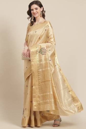 cream cream ethnic motifs zari silk cotton banarasi saree
