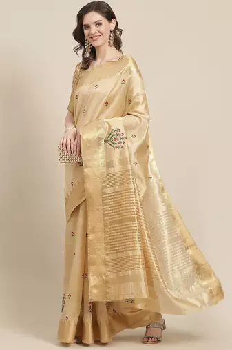 cream cream ethnic motifs zari silk cotton banarasi saree